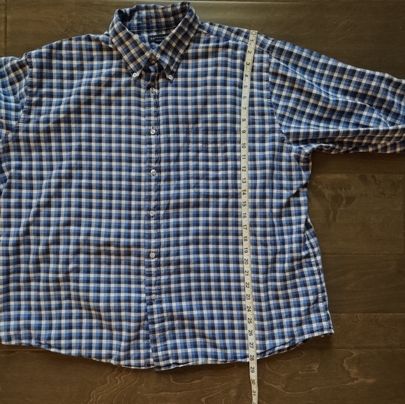 Lands' End Cotton Flannel Blue Plaid Button Down Shirt - Picture 10 of 11